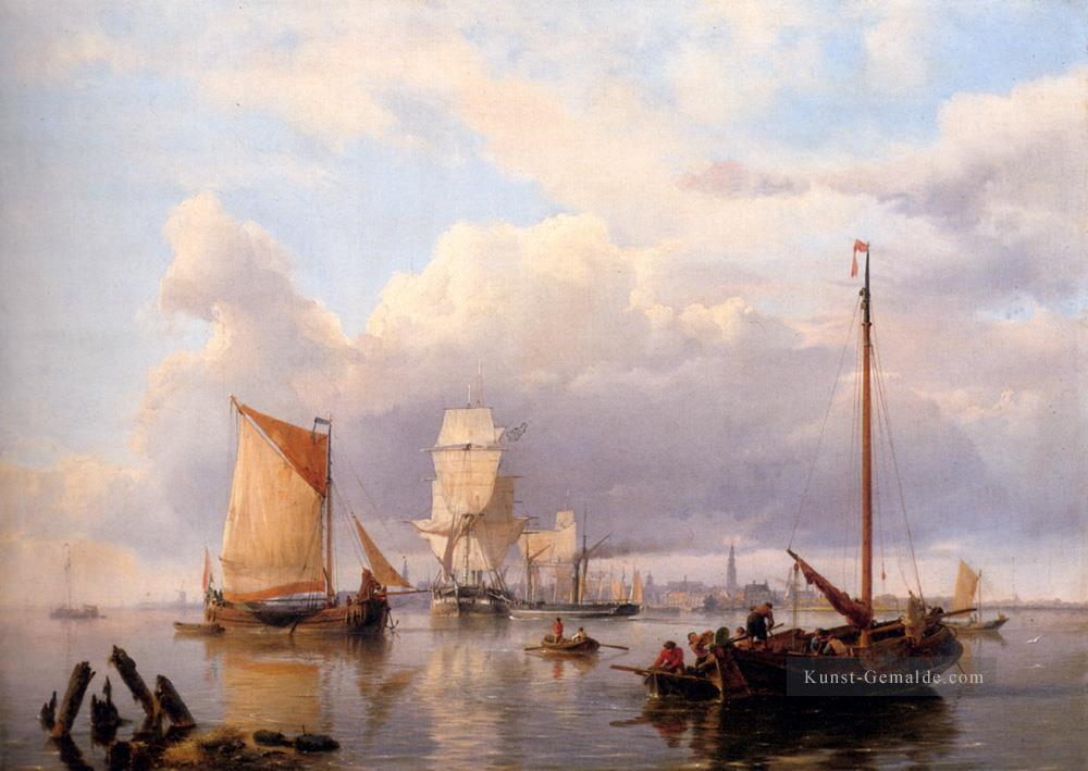 Schifffahrt auf der Schelde mit Antwerpen im Hintergrund Hermanus Snr Koekkoek Seestück Boot Ölgemälde